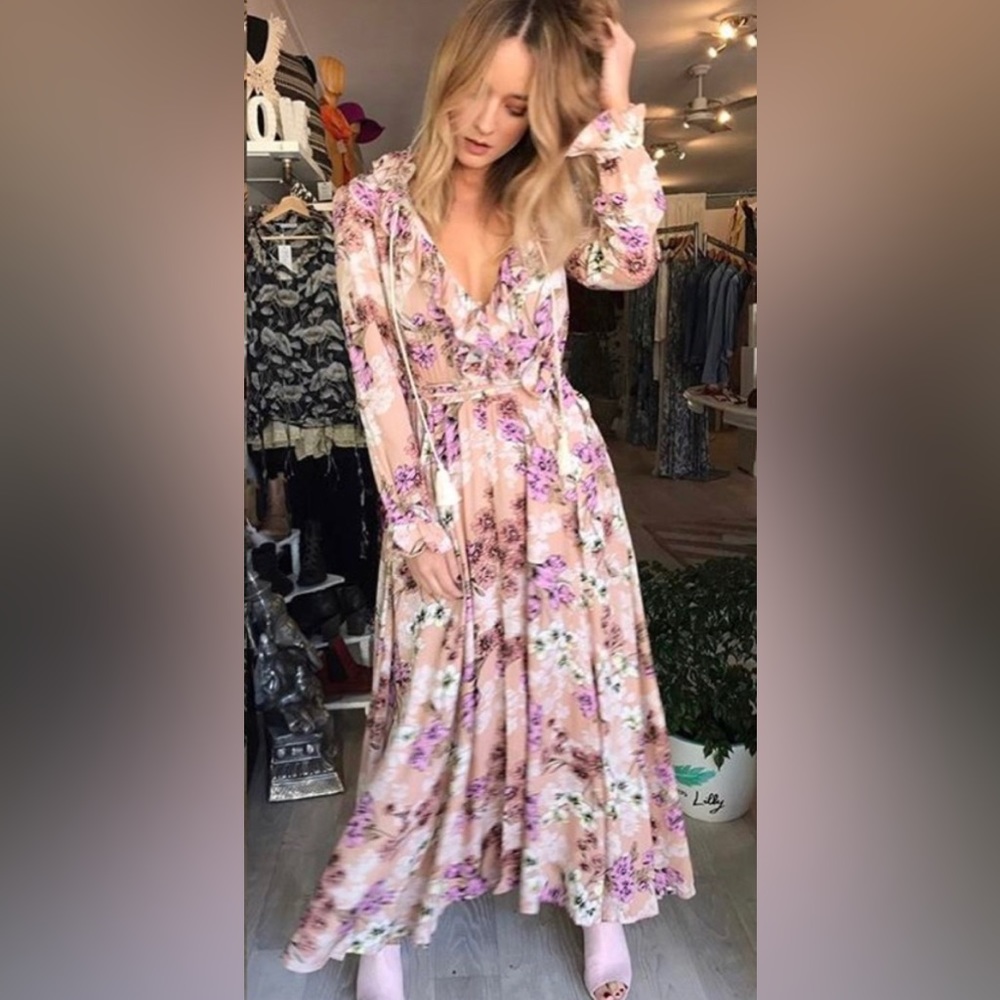 Jaase Boho Pink Floral Maxi Dress sz M
